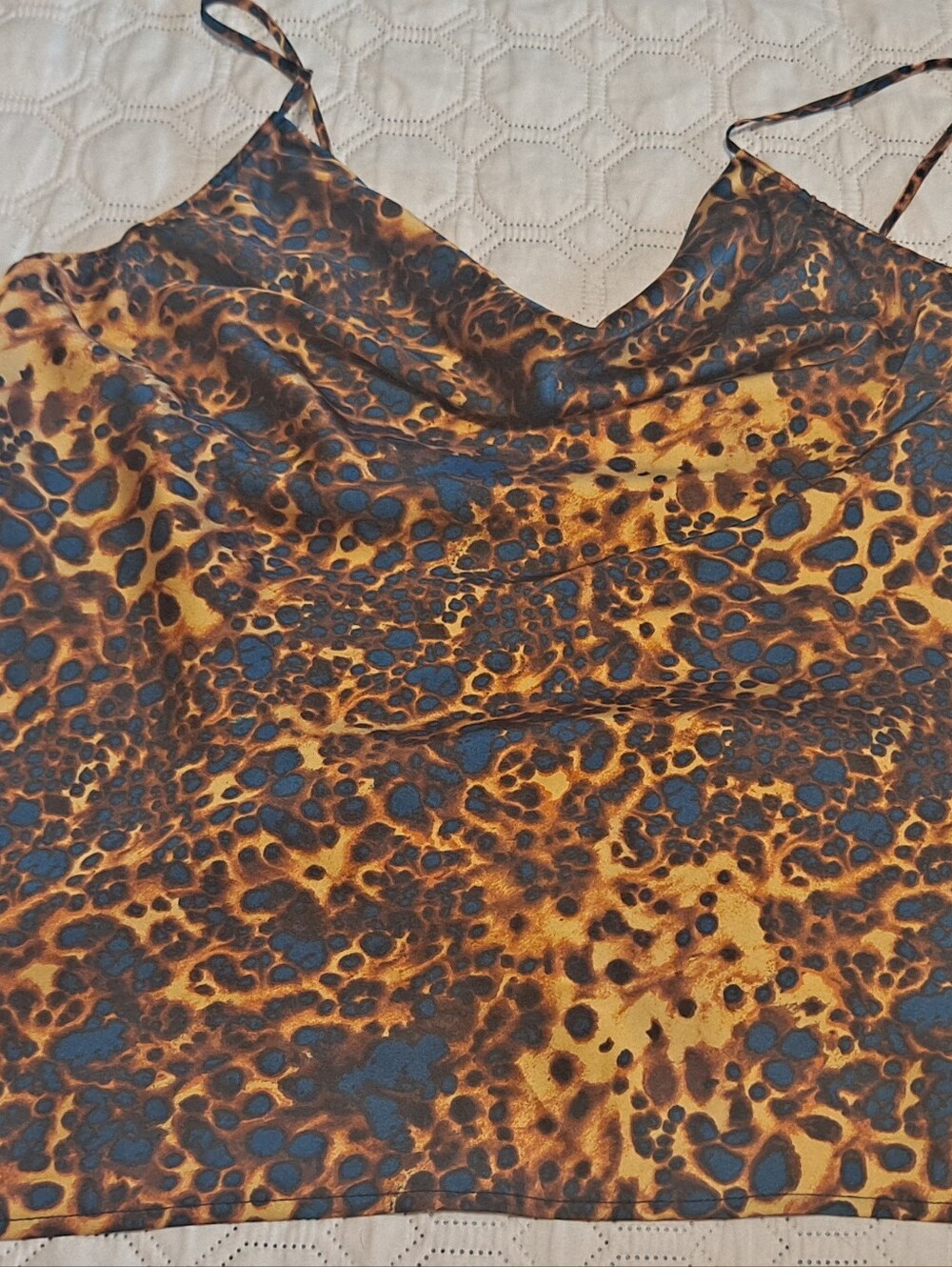 Women's Animal Print Satin Cami Tank Top - Brown/Black Sz L